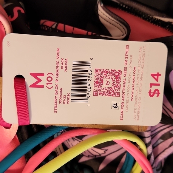 Justice Graphic Racerback One-Piece Swimsuit Size M NWT - Picture 11 of 14